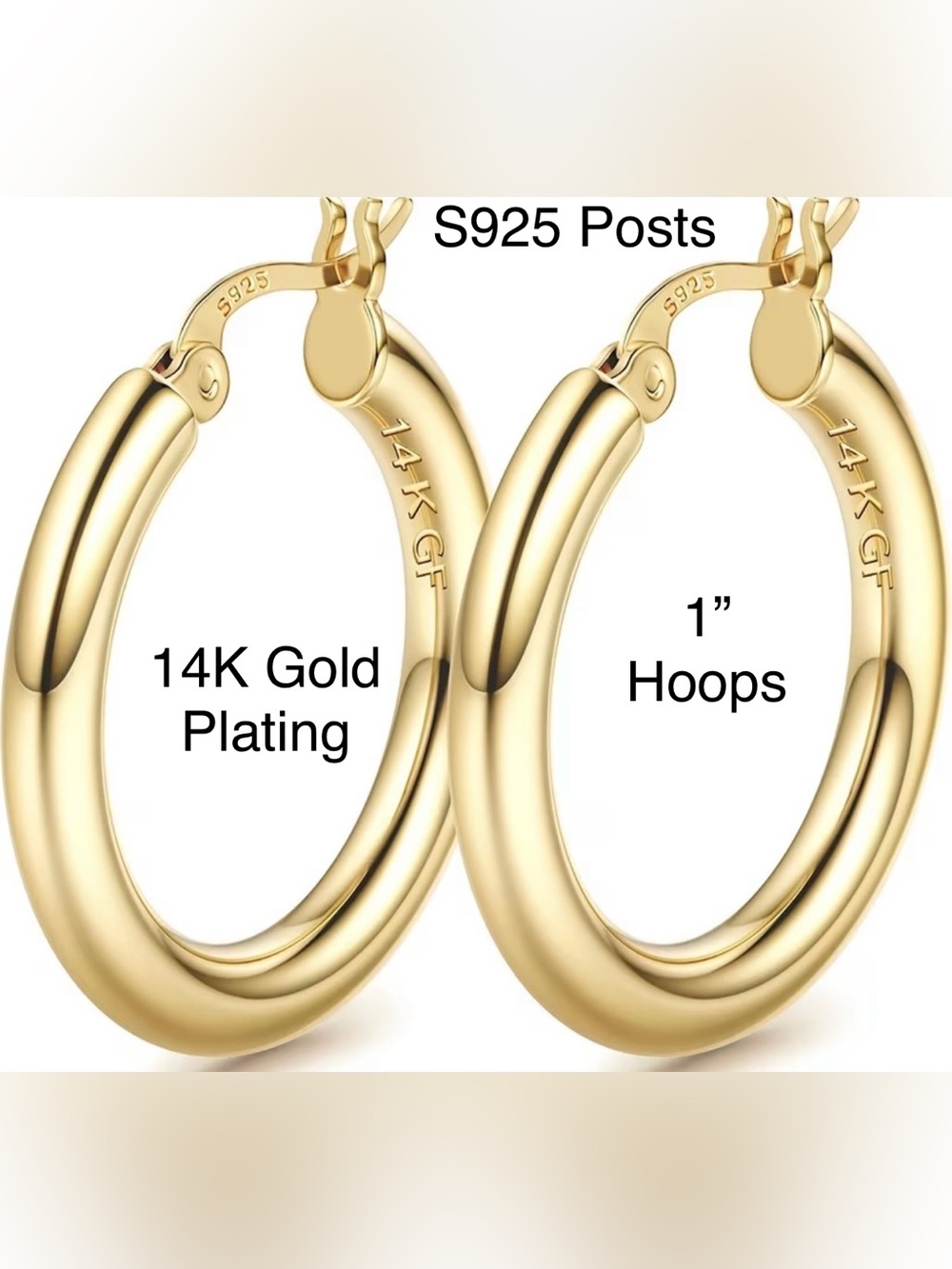 Lolias’ NWT 14K Gold Plated Hoop Earrings S925 Posts-Sensitive Ears/Lightweight